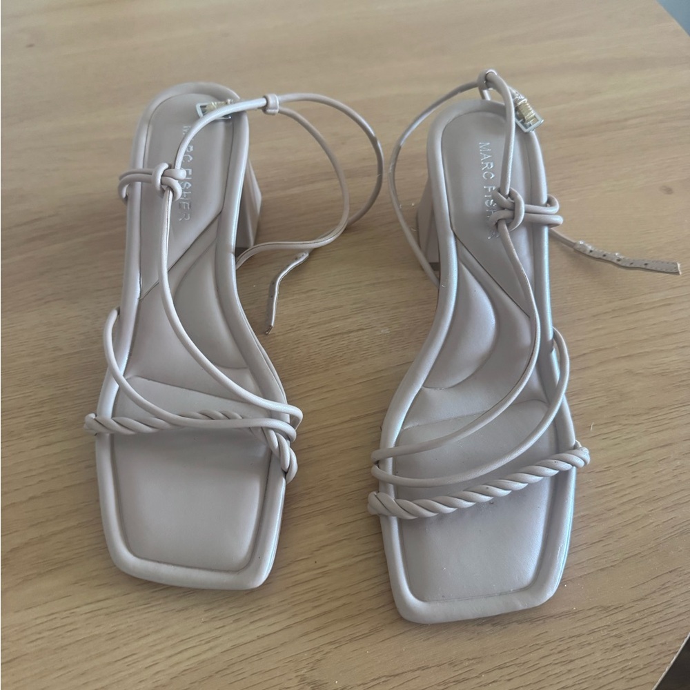 Marc Fisher Beige Twisted-Strap Square Toe Sandals